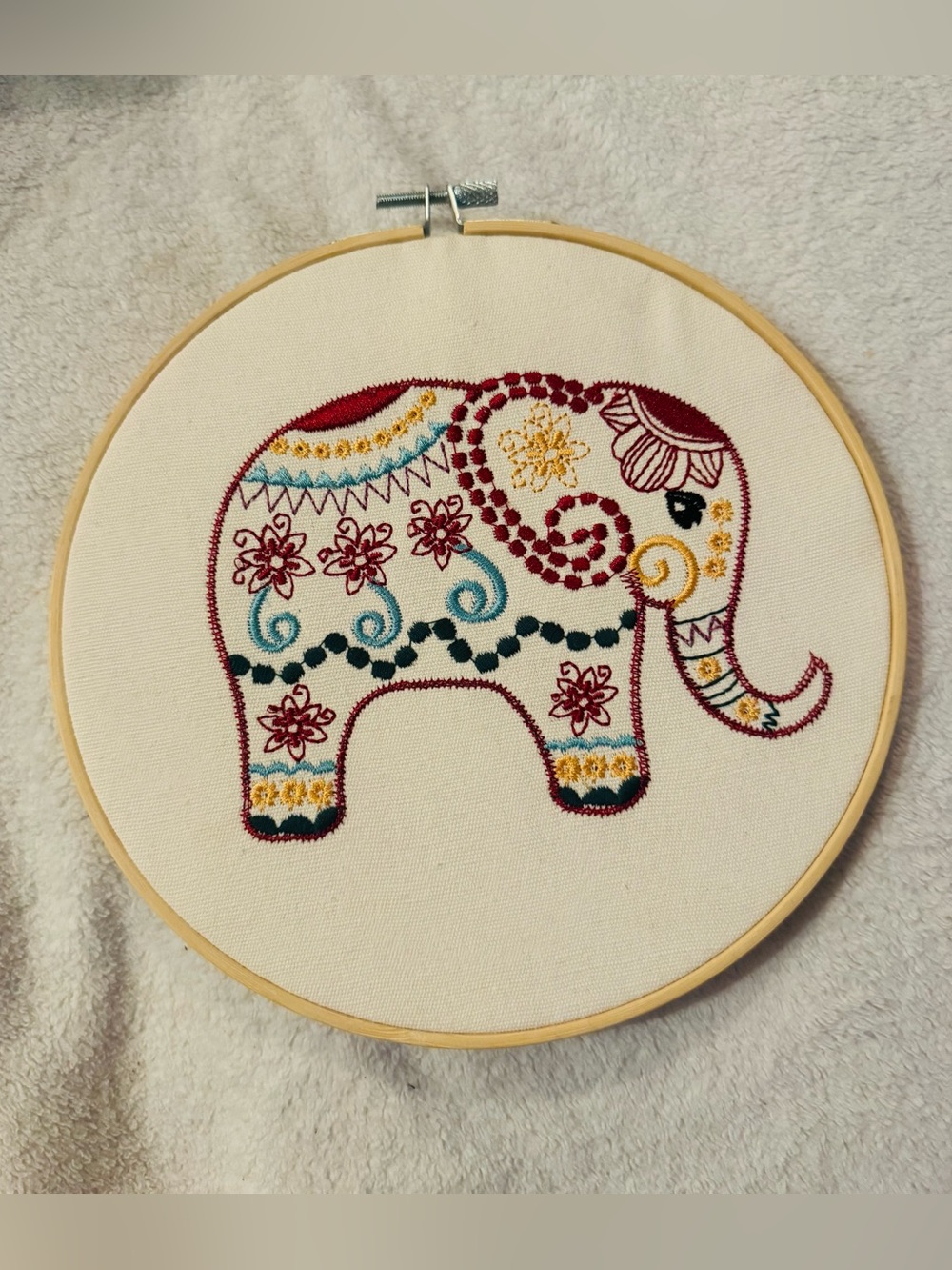 Hand-Embroidered Decorative Elephant Wall Hoop